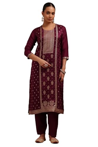 Soch Womens Purple Russian Silk Zari Woven Kurta Set With Zari Woven