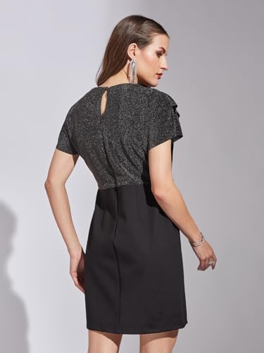 Latin Quarters Women Black Half Sleeves Casual Solid Dress_L