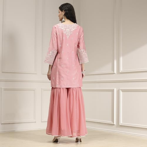 BIBA Women Light Pink Cotton Silk Embroidered Straight Suit Set_42