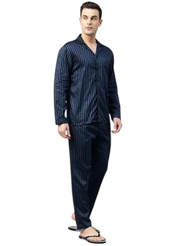 Hancock Men Striped Night Suit Black Size S