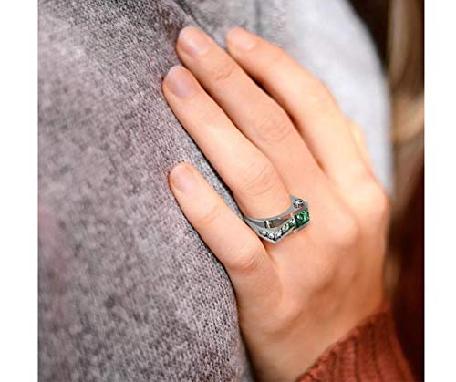 RUVEE The American Diamond Line Metal and American Diamond Alloy Ring for Women & Girls (Green)