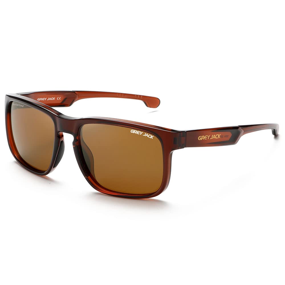 grey jack TR90 Polarized Sports Sunglasses for Driving Cycling Fishing 3254 Brown Frame Brown Lens
