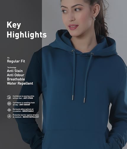 TURMS Men's Hooded Sweatshirts, Odor Control, Cotton Blend Casual Travel Edition Sweatshirts, Winter Wear Pullover Teal Blue