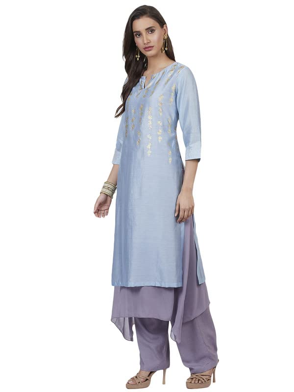 Satya Paul Blue Chanderi Kurta Bottom Set (X-Large-Size)