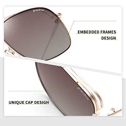 grey jack Square Polarized Sunglasses UV Protected for Men Women Metal Frame GJ1288 Golden(brown) Frame Gradient Brown Lens