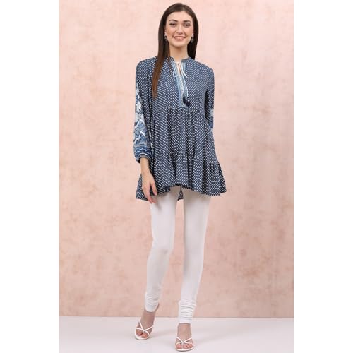 Rangriti Women White Cotton and Jersey Leggings_XL