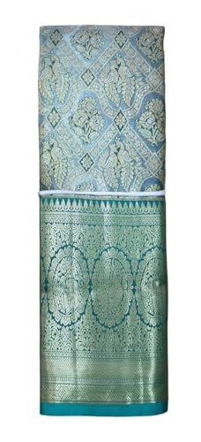 VFCollections Women's Traditional Handloom Classic Kanchipuram Silk Pure Pattu Sarees, Rich Peacock Butta All over | Rich Zari Woven Design | Bridal Saree | Unstitched Blouse