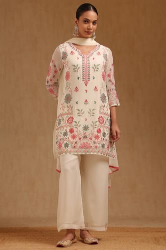 Soch Womens Off White Georgette Embroidered Suit Set With Thread Work