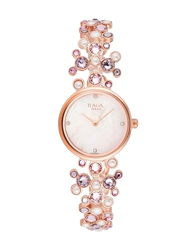 Titan Raga Moonlight Quartz Analog Mother of Pearl Dial Rose Gold Metal Strap Watch for Women - NT95032WM02