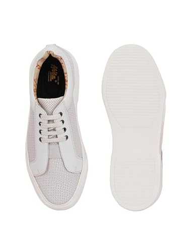 HITZ Men's White Leather Casual Lace Up Sneaker - UK 7