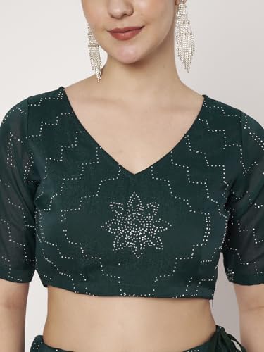 studio rasa Women's Silk Blend Embellished Readymade Blouse for Festive Wedding Party (TPWC725BL77M_Green_Medium)