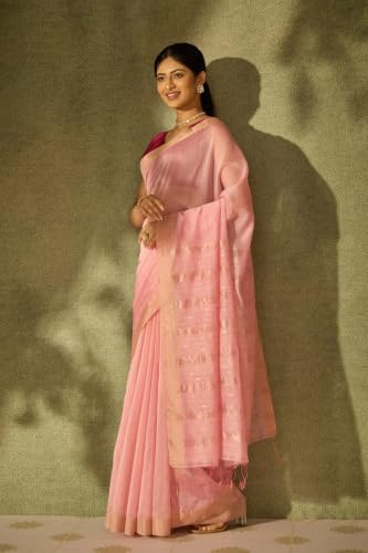 Taneira Light Pink Bengal Pure Silk Cotton Jamdani SareeWith Unstitched Blouse(SAPH01AA6860-Light Pink)
