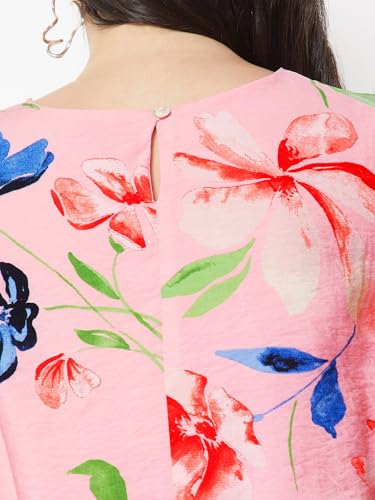 Max Women Floral Print Bubble Hem Top (Pink_M)