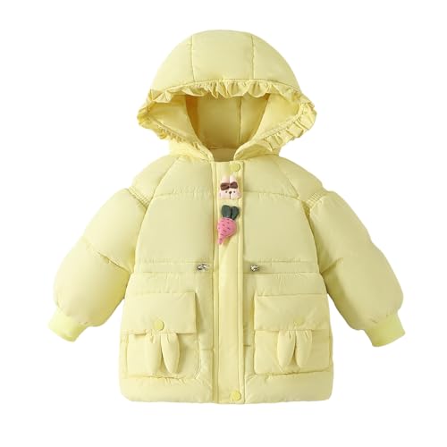 Hopscotch Girls Yellow Full Sleeves 3D Bunny Applique Ruffled Long Coat For Age (2-3 Years)