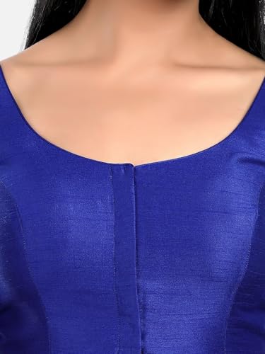 Biyu Women's Silk Solid Plain Round Neck Half Sleeve Readymade Saree Stylish Blouse (Royal Blue, 46)