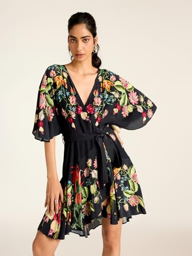 Label RITU KUMAR Black Beth Printed Short Dress