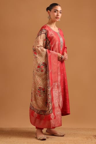Soch Womens Rust Brocade Botanical Woven Zardosi Salwar Suit