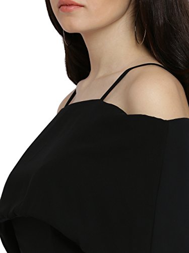 Miss Chase Women's Black Solid Sleeveless Spaghetti Strap Off Shoulder Midi Skater Bardot Dress (MCAW17D10-06-62_Black_L)