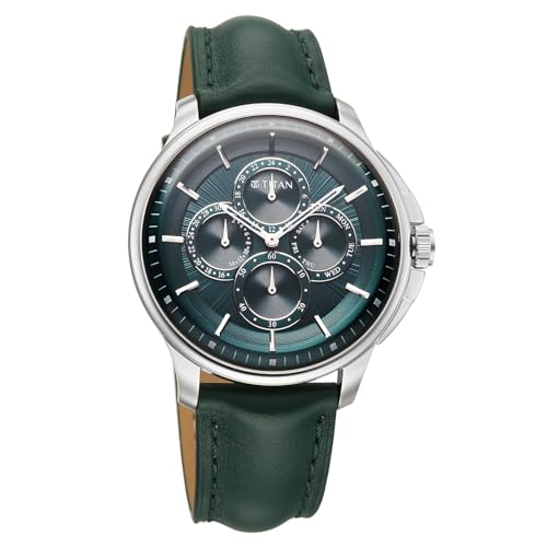 Titan Classique Four Eye Multifunction Analog with Green Dial Green Leather Strap Watch for Men - 90217SL02