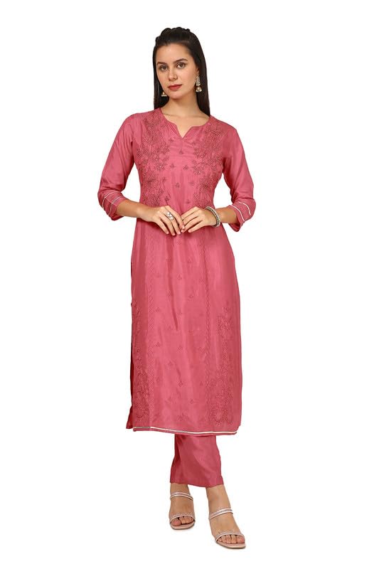 Soch Womens Pink Viscose Blend Embroidered Suit Set With Sequins