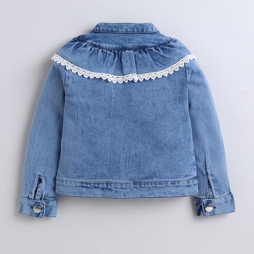 Hopscotch Girls Full Sleeves Blue Lace Trim Denim Jacket For Ages(5-6 Years)