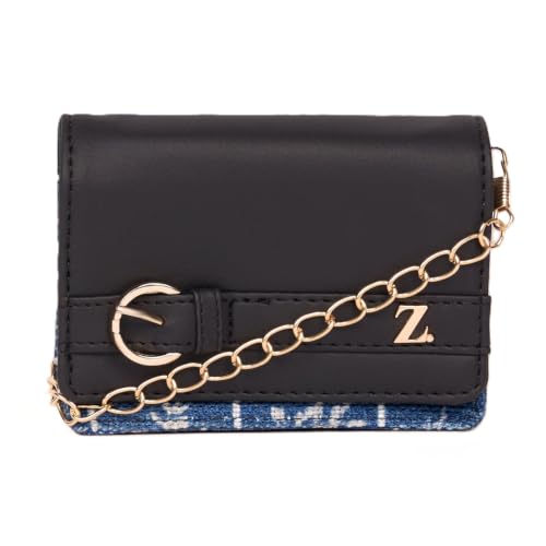 ZOUK Demi Wallet for Women – Stylish Denim Crossbody with Chain Strap & Silver Accent | Handcrafted Wallet with Zipper Pocket, Card Slot & Water-Resistant Lining | Lakshadweep Azure