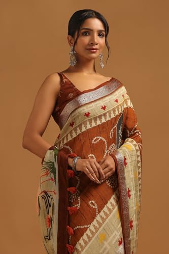 Soch Womens Rust Poly Viscose Ethnic Motifs Saree