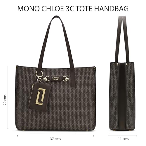 Lavie Luxe Women's Monogram Chloe 3 Compartment Tote Handbag | Tote Bag For Work | Ladies Purse | Stylish Shoulder Bag | Gift For Women
