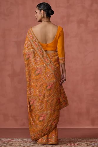 Soch Womens Mustard Georgette Embroidered Saree