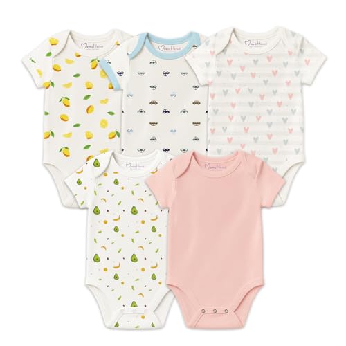 MOM'S HOME Soft Organic cotton Unisex New Born Baby Onesie/BodySuit | 0-3 Months | Pack of 5