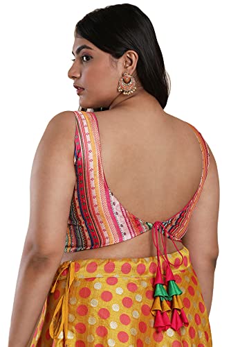 SALWAR STUDIO Women's Multicolor Silk Blend Readymade Saree Blouse-PLSSB00022-MULT