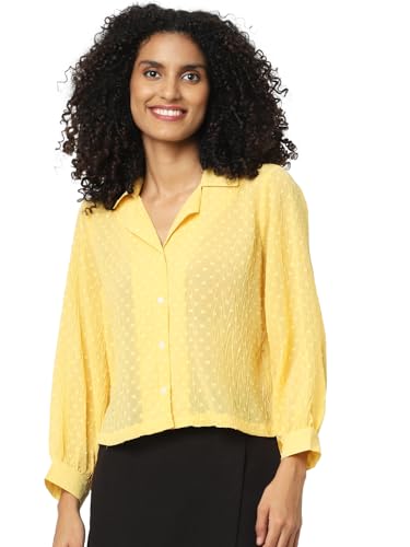 ONLY Women Self-Design Polyester Regular Fit Yellow Shirt