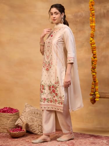 Rangriti Viscose Blend Printed Straight Festive Kurta With Palazzo And Dupatta