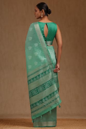 Soch Womens Turquoise Blue Tussar Woven Design Saree