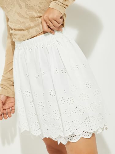 Max Alaya F x URB_N Women Schiffli Embroidered Mini Skirt (Ivory_L)