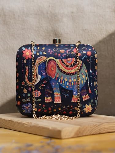 Artklim Black Based Elephant printed clutch