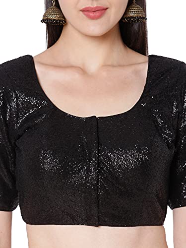 SALWAR STUDIO S Women's Black Georgette Sequence Self Design Readymade Saree Blouse-SSB3782-BLCK