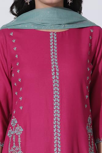 W for Woman Dark Pink A-line Embroidered Kurta, Culottes and Dupatta Set_24ONWS17951-217797_2XL