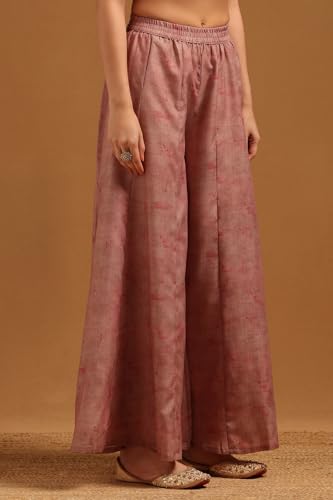Soch Womens Pink Linen Floral Suit Set With Zari Embroidery and Gotta Patti Details