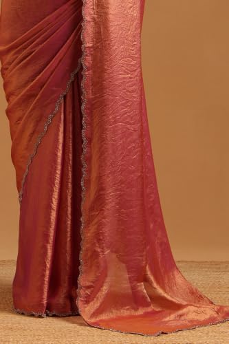 Soch Womens Fuchsia Fendy Organza Swarovski Stone Embellished Saree