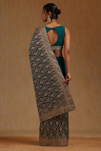 Soch Womens Teal Green Georgette Embroidered Saree With Zari