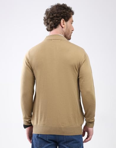 Monte Carlo Men Mock Neck Pullover | Regular Fit Full Sleeve Solid Sweater | Warm Winter Knitwear for Casual & Office Wear Camel L (Pack of 1)