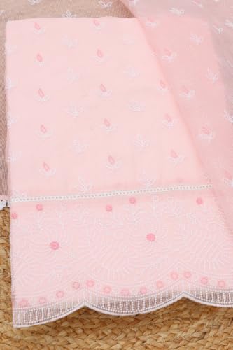 Soch Womens Pink Kota Botanical Embroidered Dress Material