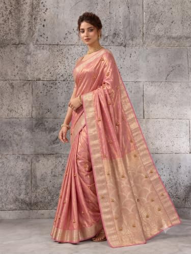 Kryone Ghungroo Saree for Women with Blouse Piece | Tissue Silk Ghungroo Work Saree | Ghungroo Wali Sari with Zari Border for Wedding, Reception, Sangeet, Engagement & Festive Occasions