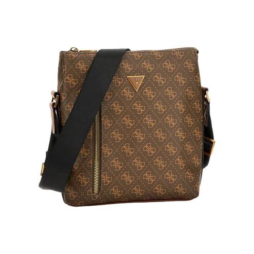 GUESS Men Brown Polyurethane Monogram Vezzola Eco Xbody Bag with Zipper