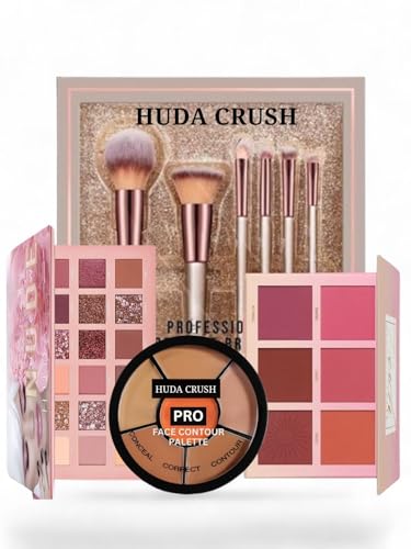 HUDA CRUSH rakhi combo kit for sister - 3in1 Concealer Palette, Blusher Palette, 18 Shade Nude Eyeshadow Palette with Brush Set of 6Pcs