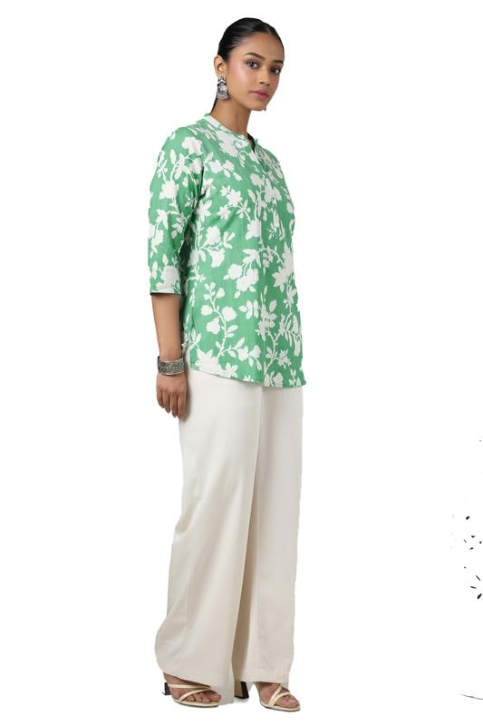 Soch Womens Green Cotton Flex Floral Print Tunic