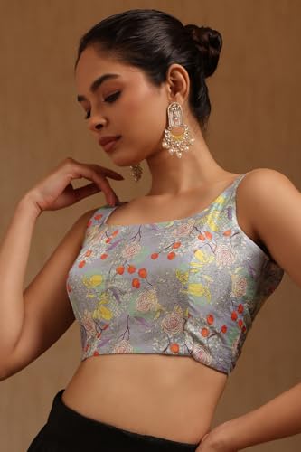 Soch Womens Light Grey Art Silk Floral Print Padded Blouse