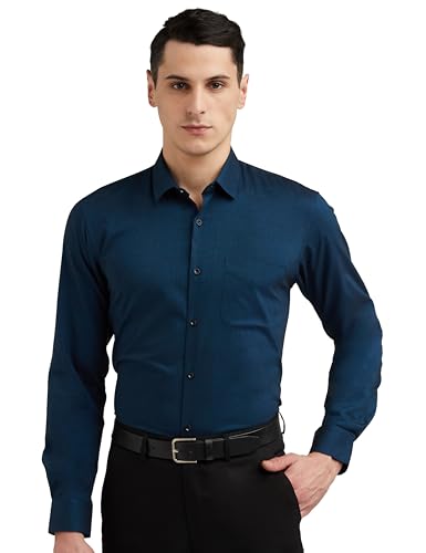 Peter England Men's Everyday Solid Slim Fit Full Sleeve Formal Shirt | Cotton-Rich, Blue