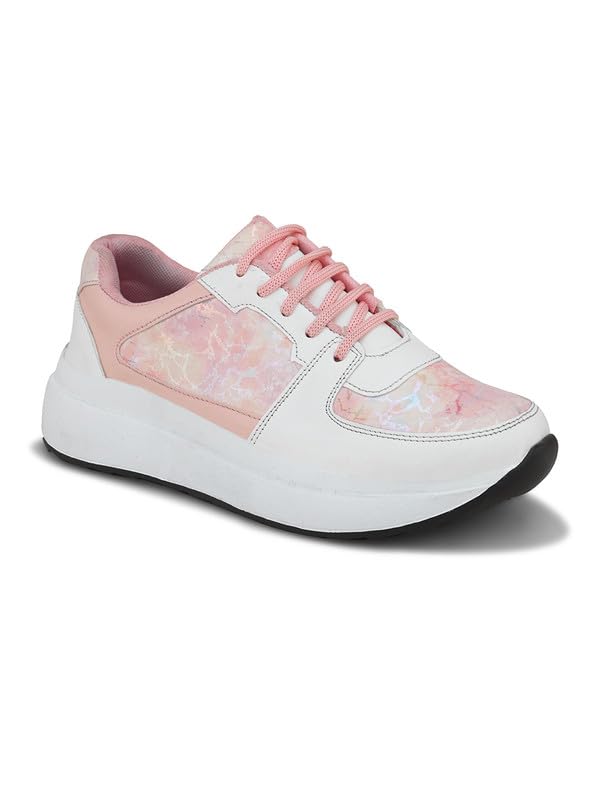XE Looks Women Pink Printed Lace-Up Sneakers | Comfortable Lightweight Soft Sole Casual Shoes for Girls | Fashionable, and Stylish Design Footwear | Ideal for Walking, Running and Daily Use